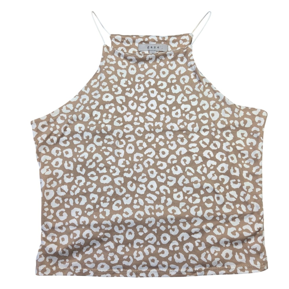 Gaze Women Boho Preppy Leopard Print High Neck Halter Spaghetti Strap Top Size M